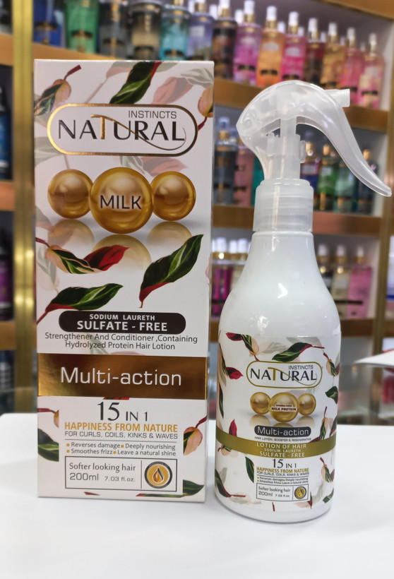 لوسیون مو بدون سولفات پروتئین شیر ۱۵ کاره نچرال بدون آبکشی ۲۰۰ میل NATURAL